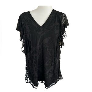 Alfani short sleeve lace overlay V-neck top